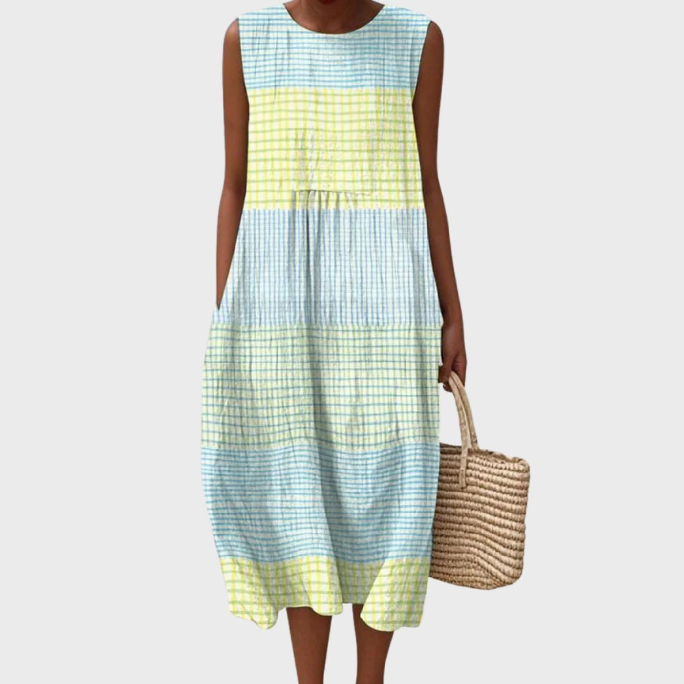 Robe midi sans manches à blocs de couleur pour femme, coupe décontractée