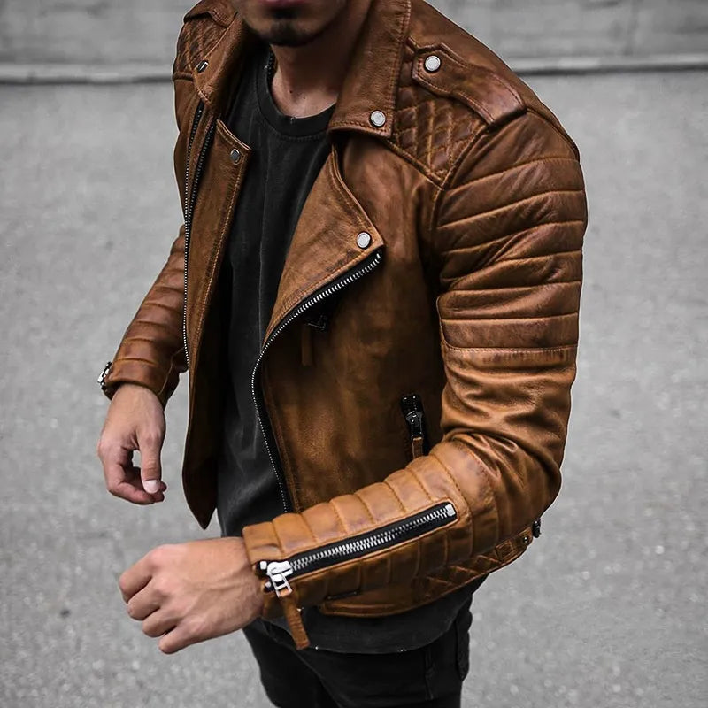 Men’s Biker-Style Jacket with Quilted Sleeves