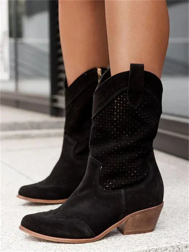 Women's Leather Western Boots with Stable Heel