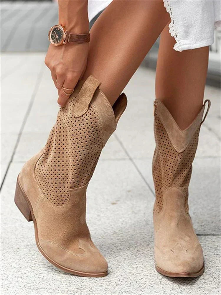 Women's Leather Western Boots with Stable Heel