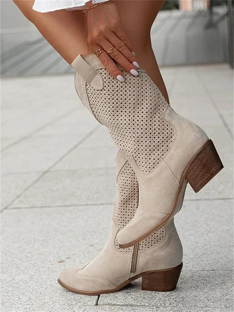 Women's Leather Western Boots with Stable Heel