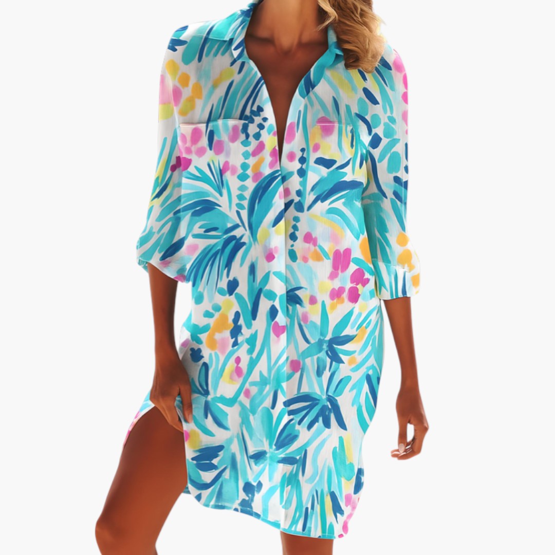 Robe Chemise Femme Élégante avec Col et Patte Boutonnée