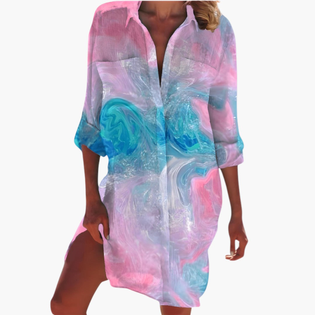 Robe Chemise Femme Élégante avec Col et Patte Boutonnée