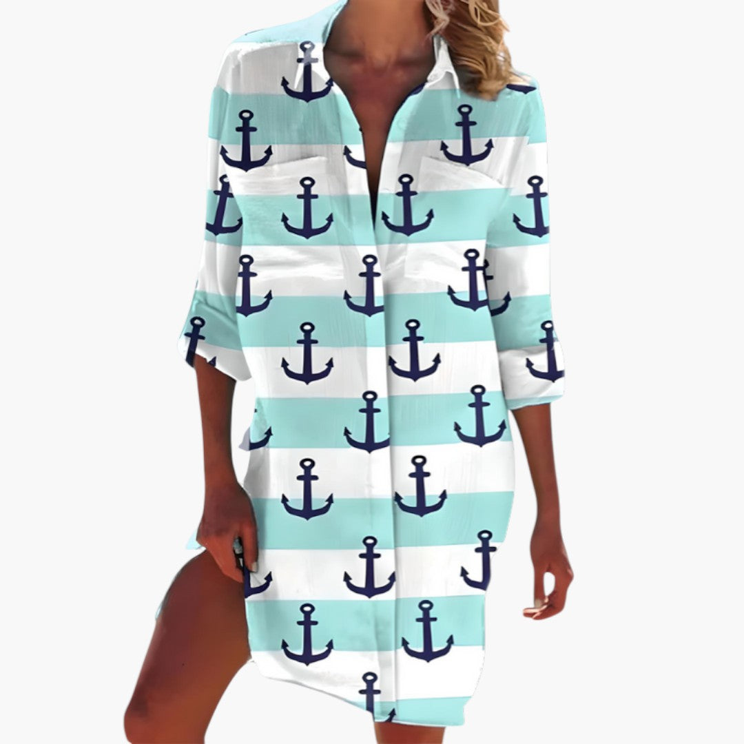 Robe Chemise Femme Élégante avec Col et Patte Boutonnée