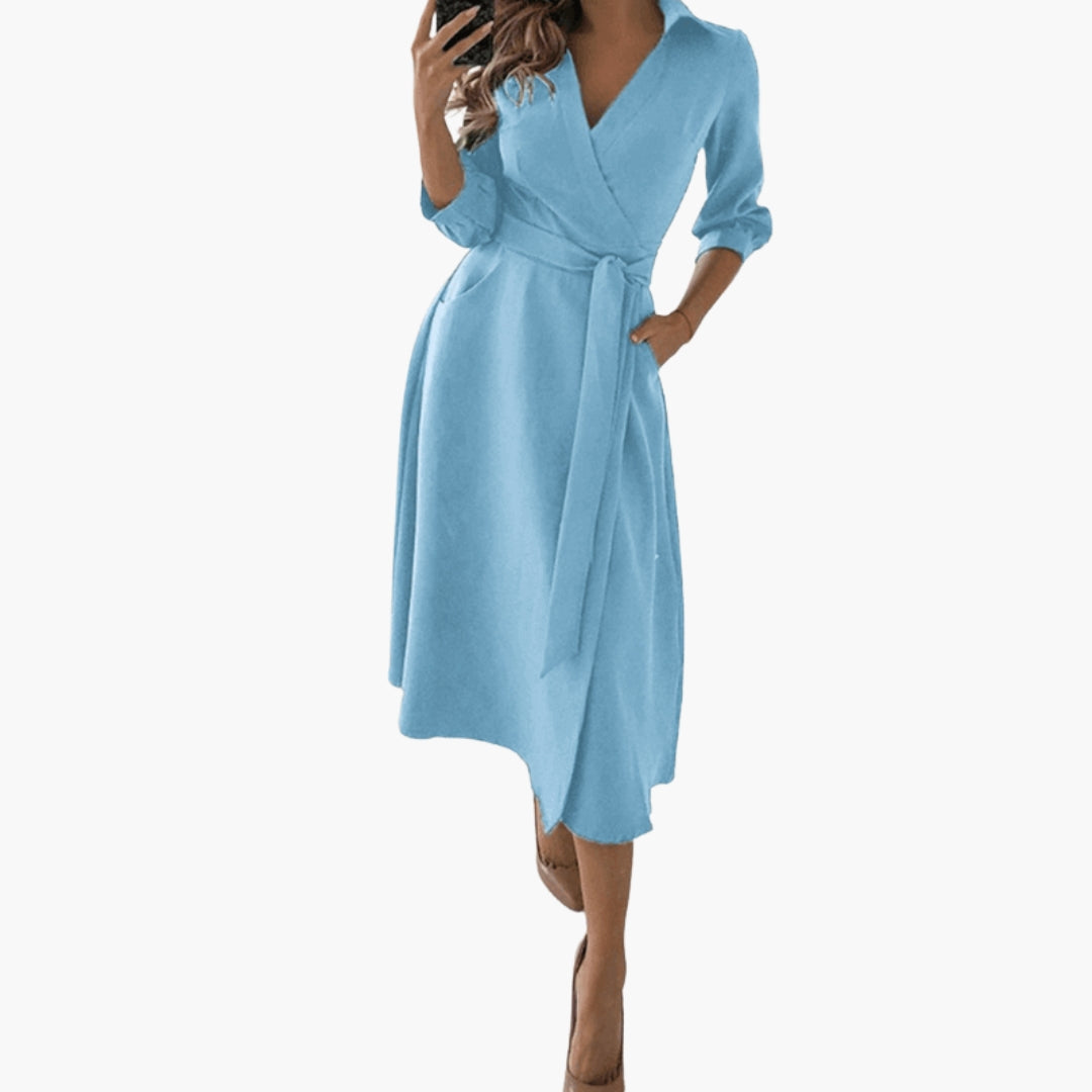 Robe Femme Midi Évasée avec Col à Revers