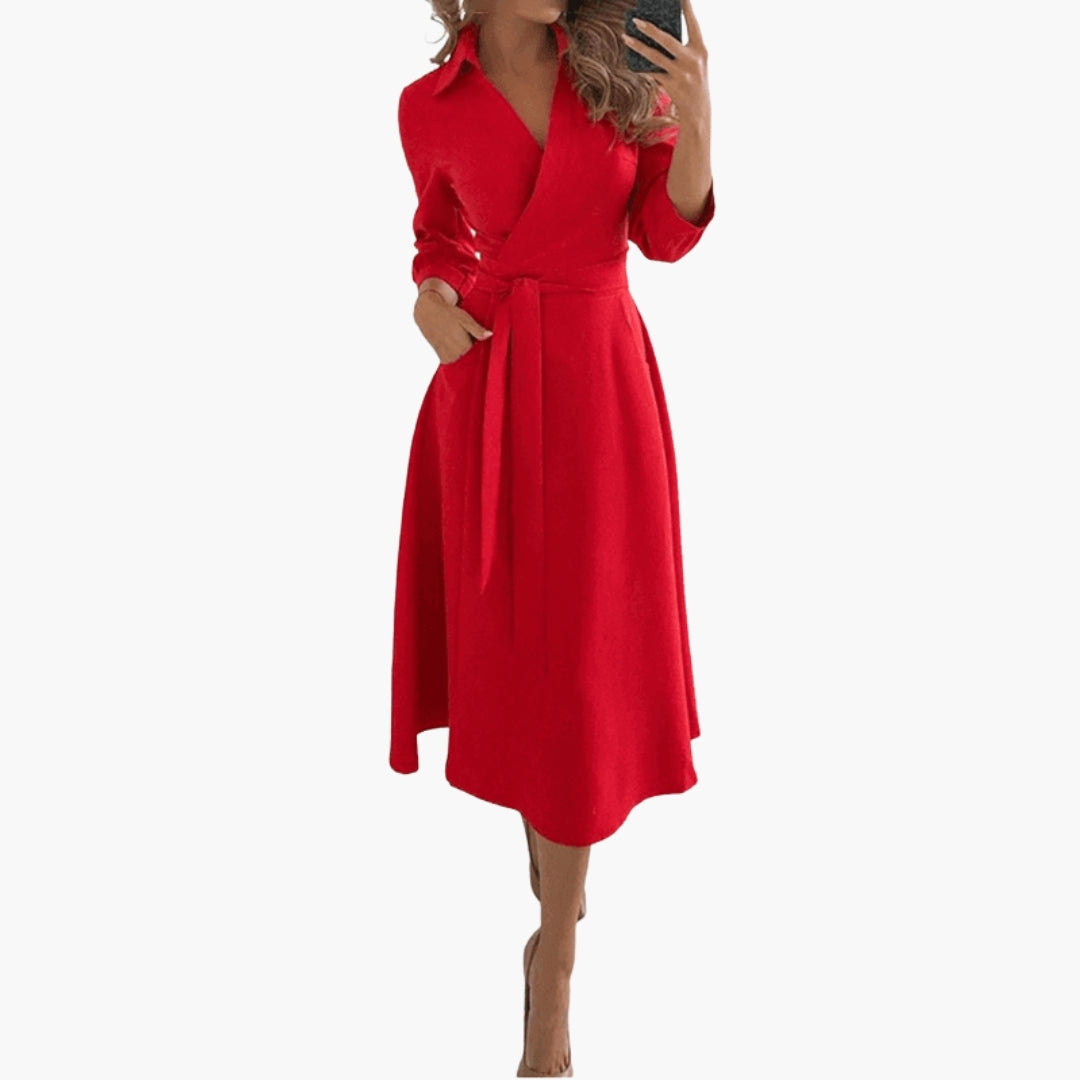 Robe Femme Midi Évasée avec Col à Revers
