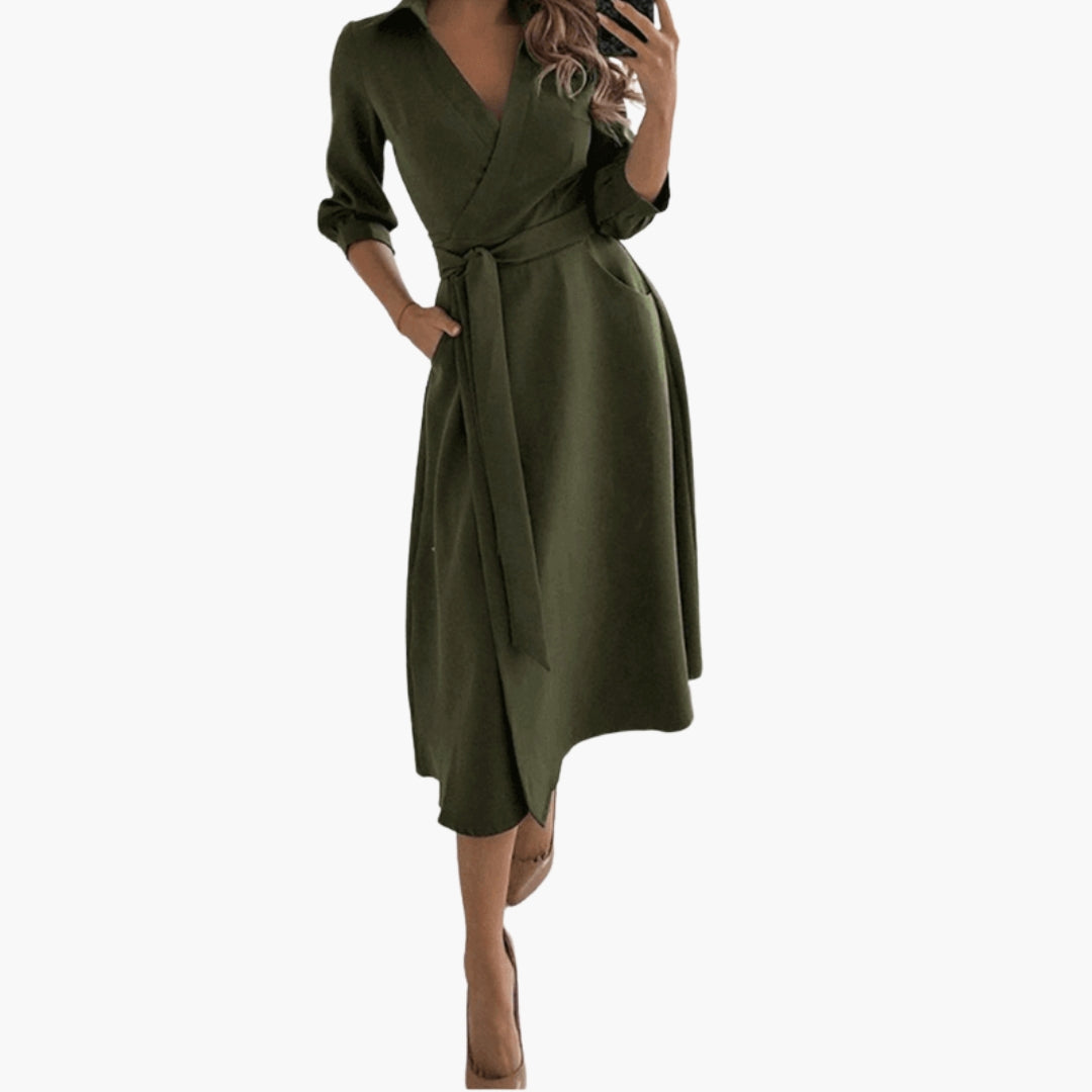 Robe Femme Midi Évasée avec Col à Revers