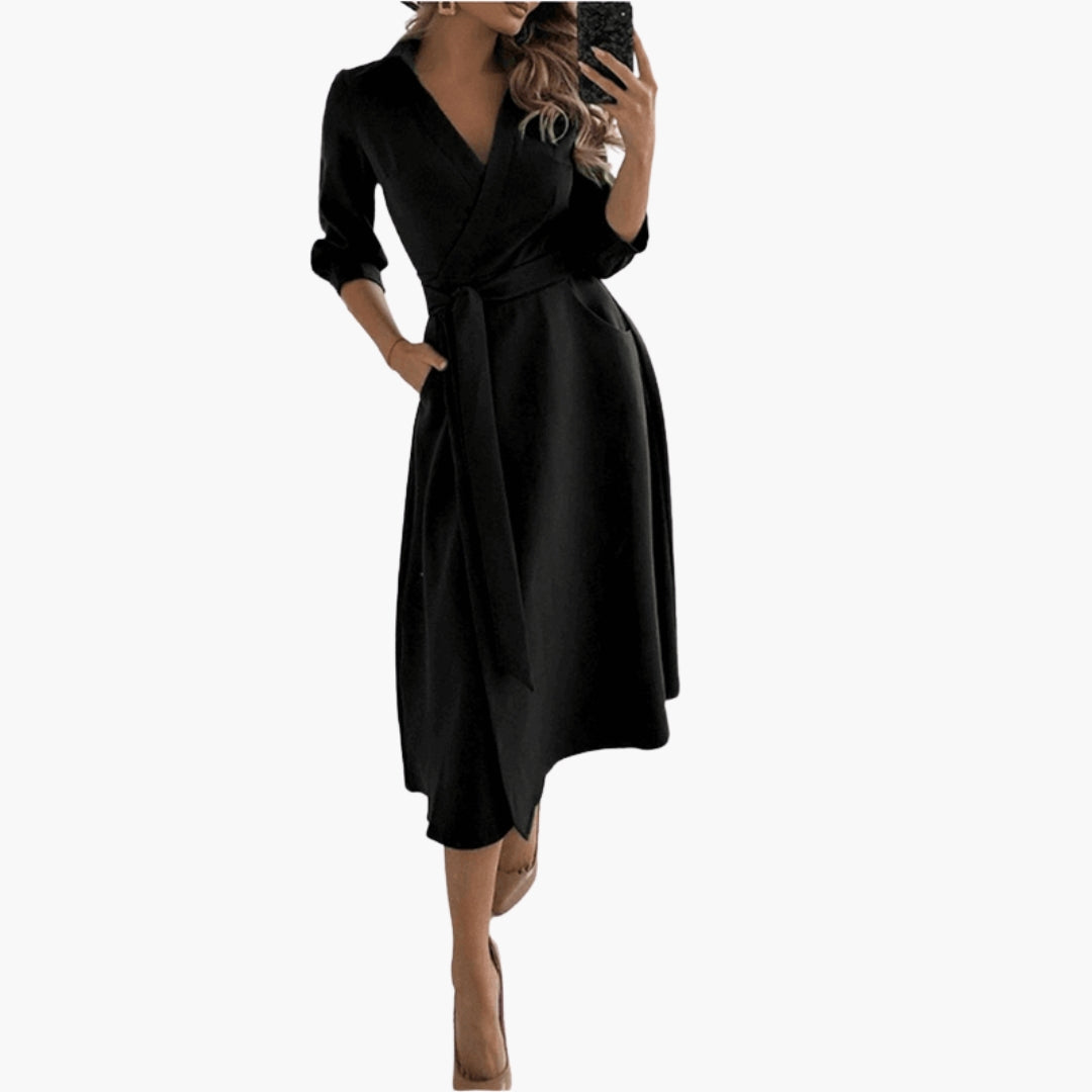 Robe Femme Midi Évasée avec Col à Revers
