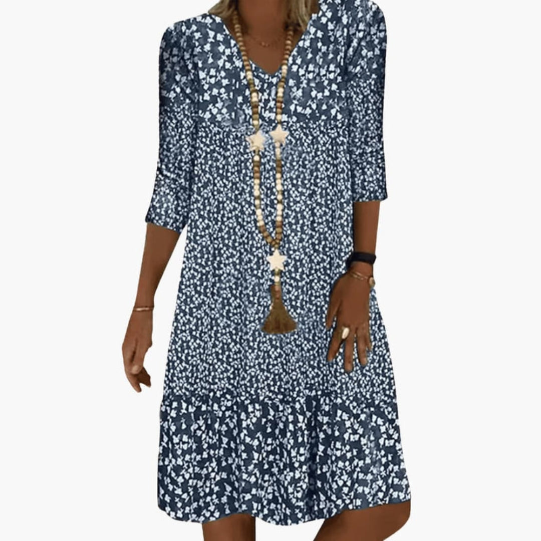 Robe Midi Femme Élégante à Col en V Imprimée