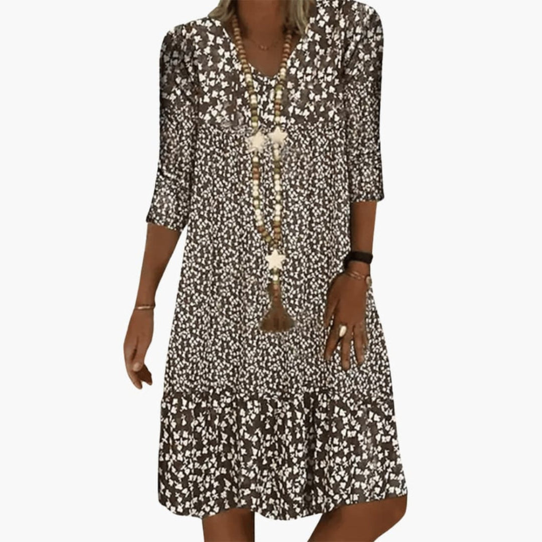 Robe Midi Femme Élégante à Col en V Imprimée