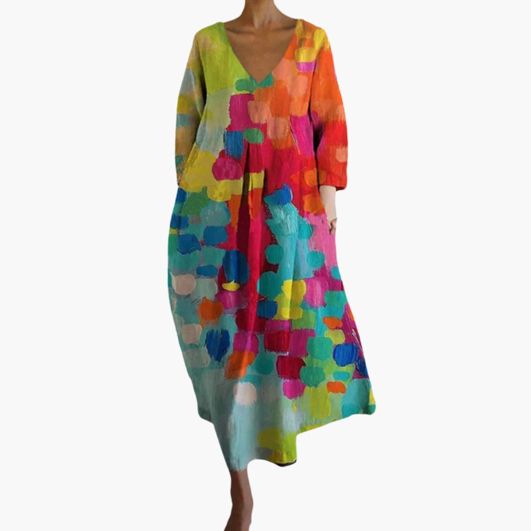Robe Midi Femme Élégante à Encolure en V Imprimée