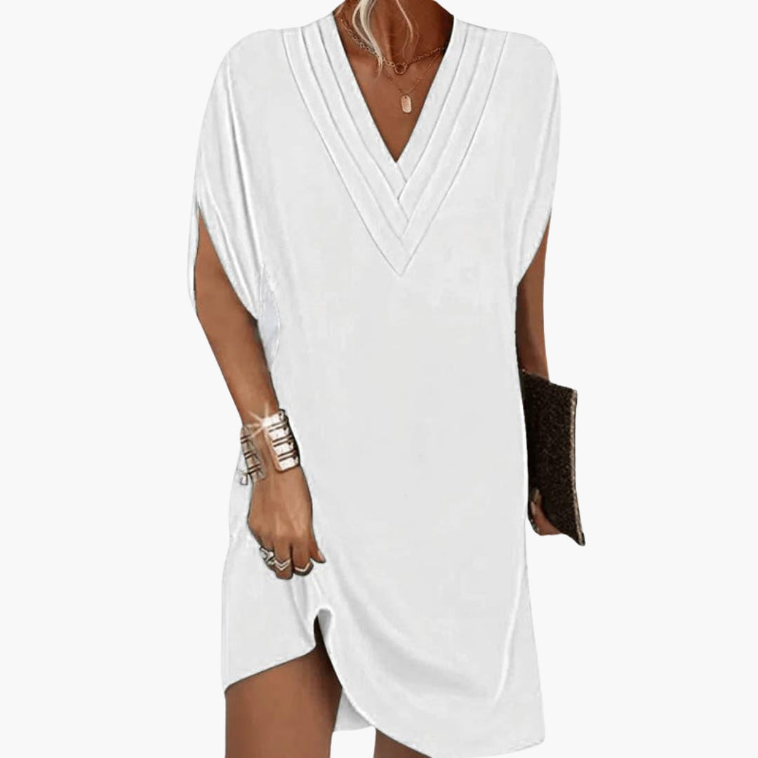 Robe courte femme col V élégante à ourlet drapé