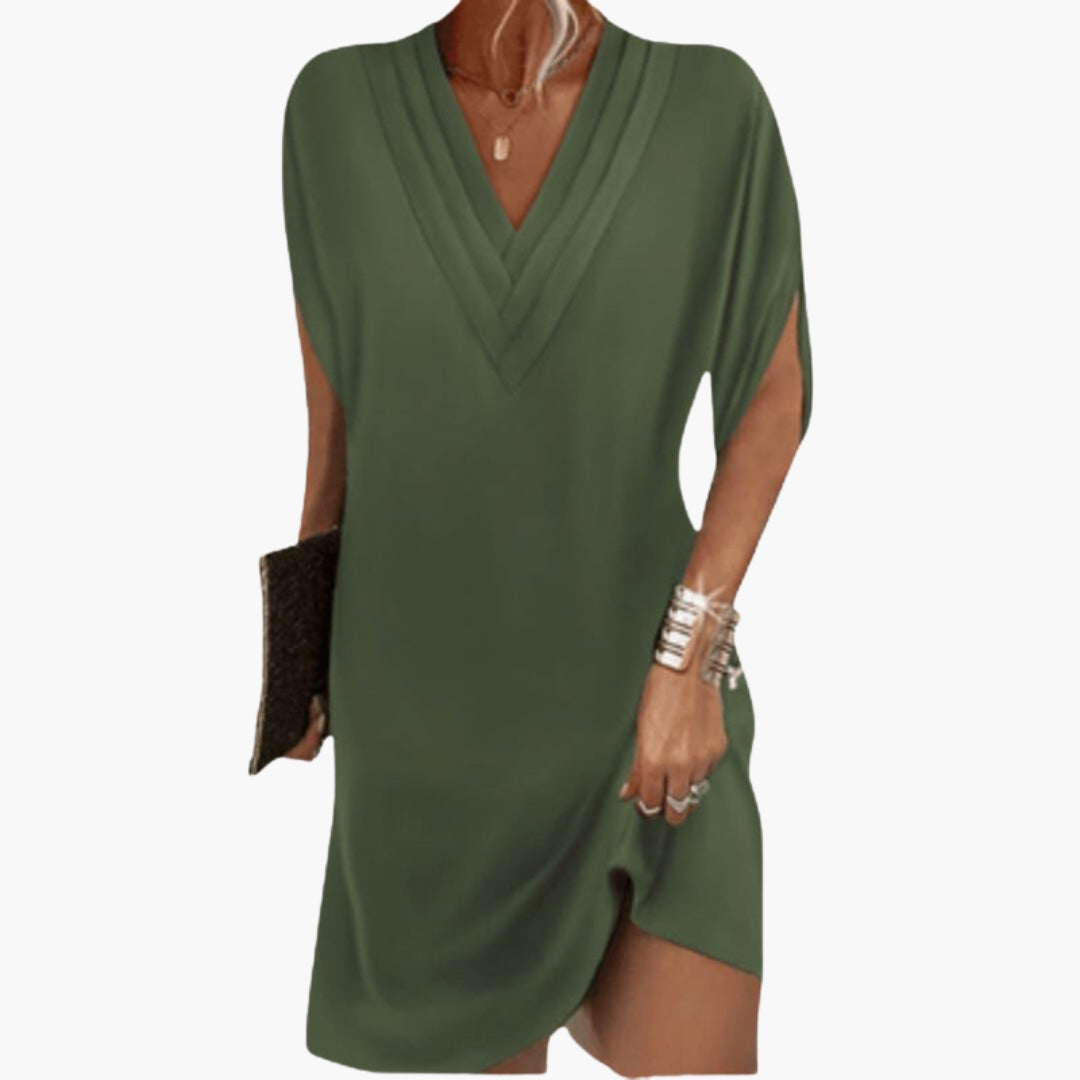Robe courte femme col V élégante à ourlet drapé