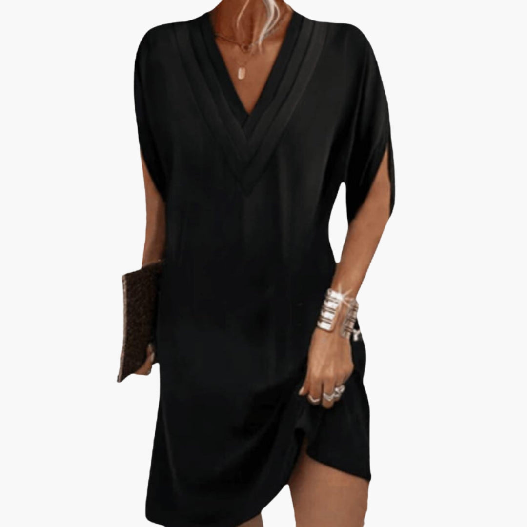 Robe courte femme col V élégante à ourlet drapé