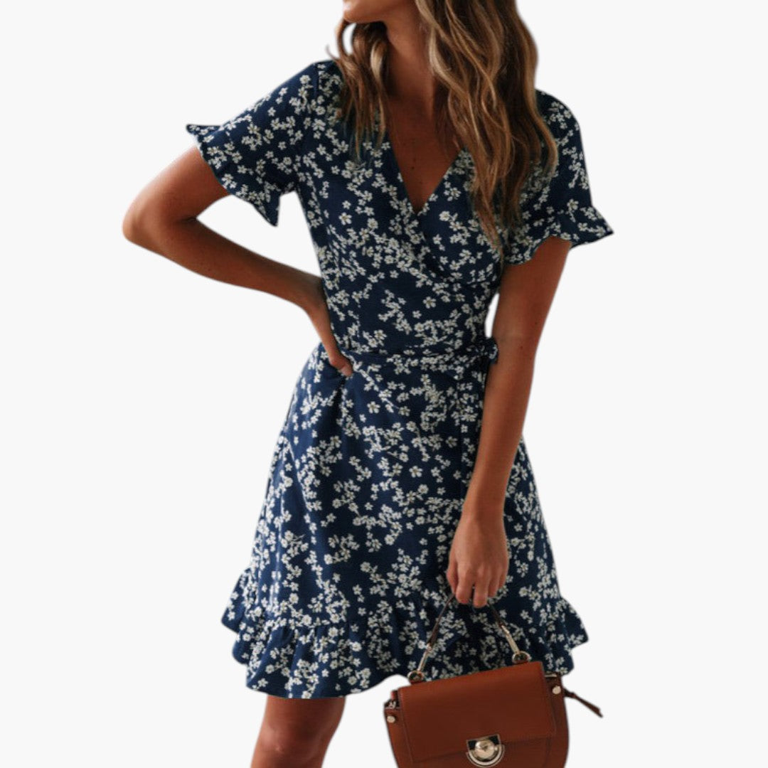 Robe de Plage Femme a Taille Croisée et Ourlet à Volants