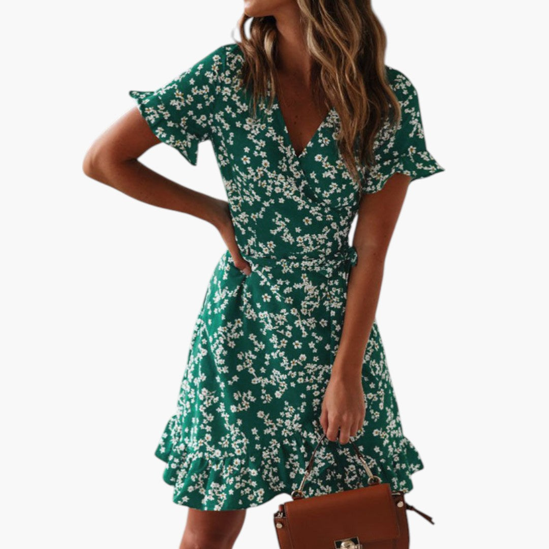 Robe de Plage Femme a Taille Croisée et Ourlet à Volants