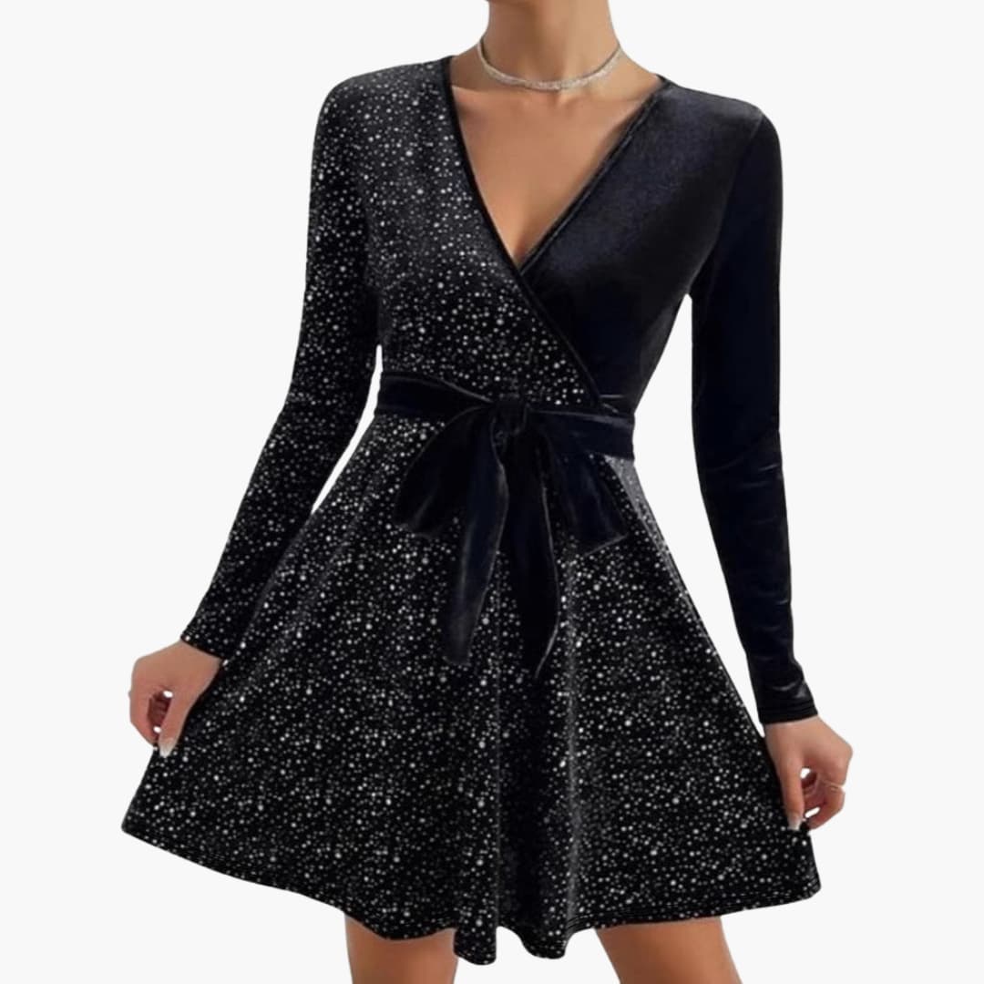 Robe Cocktail Femme Élégante Col en V Croisé