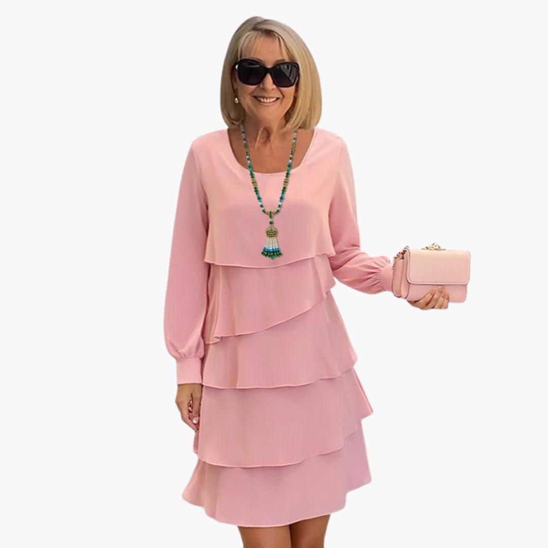 Robe Femme Élégante à Jupe Superposée Manches Longues