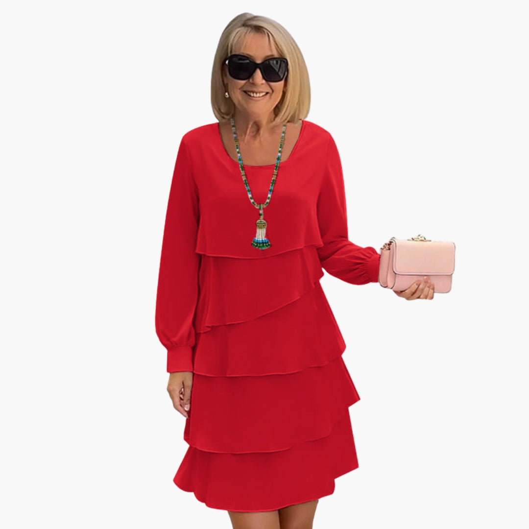Robe Femme Élégante à Jupe Superposée Manches Longues