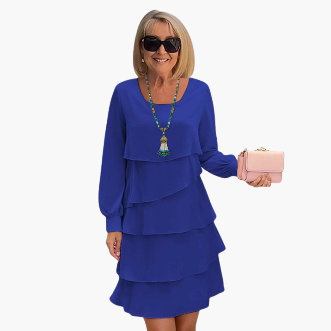 Robe Femme Élégante à Jupe Superposée Manches Longues