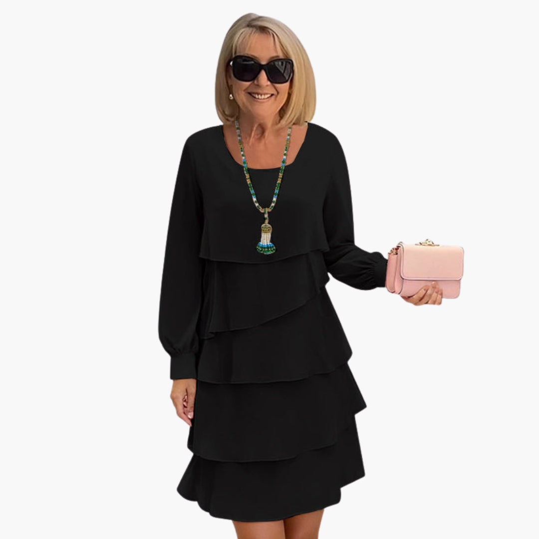 Robe Femme Élégante à Jupe Superposée Manches Longues