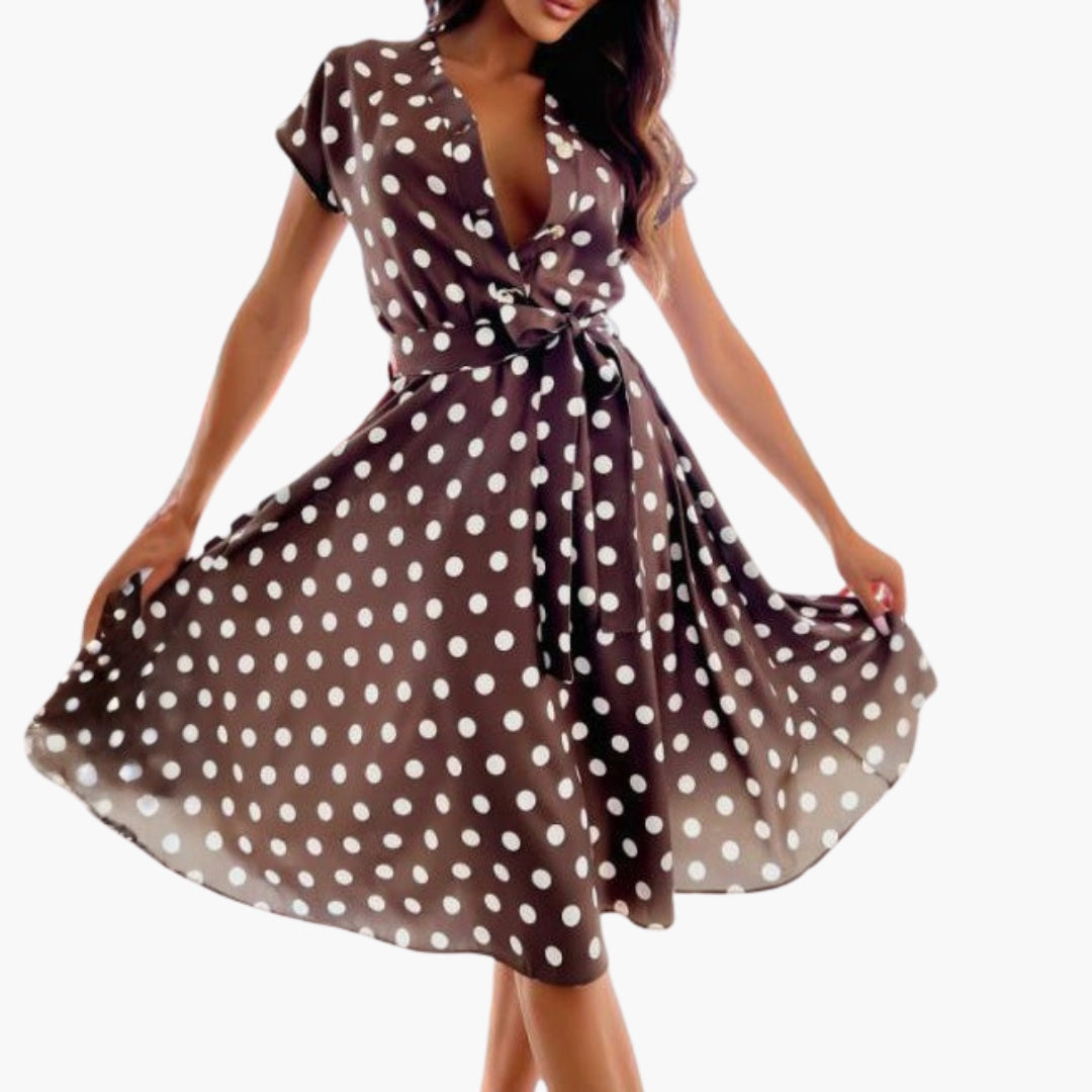 Robe Femme Élégante à Manches Courtes avec Encolure en V