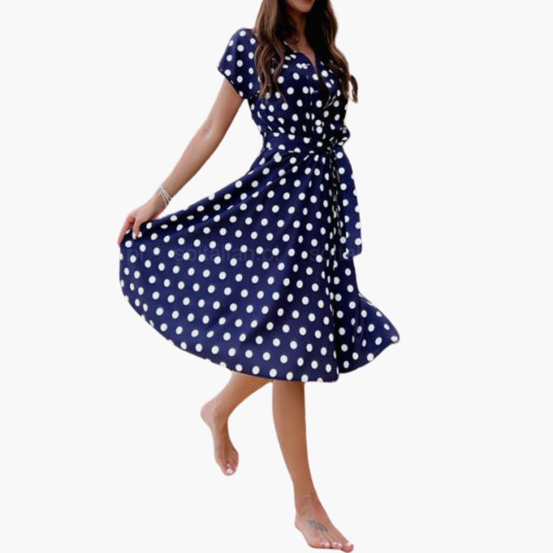 Robe Femme Élégante à Manches Courtes avec Encolure en V