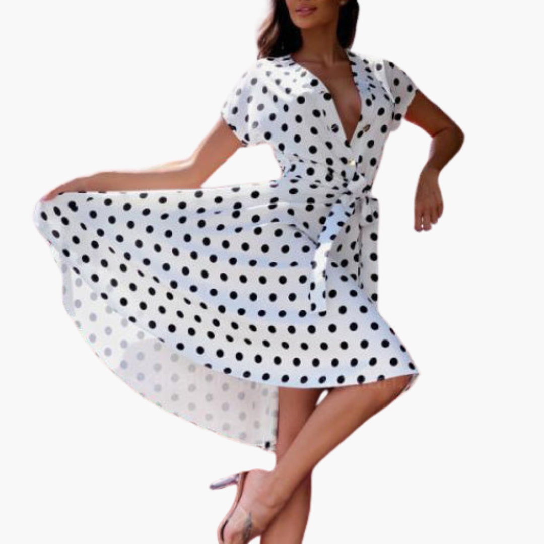 Robe Femme Élégante à Manches Courtes avec Encolure en V