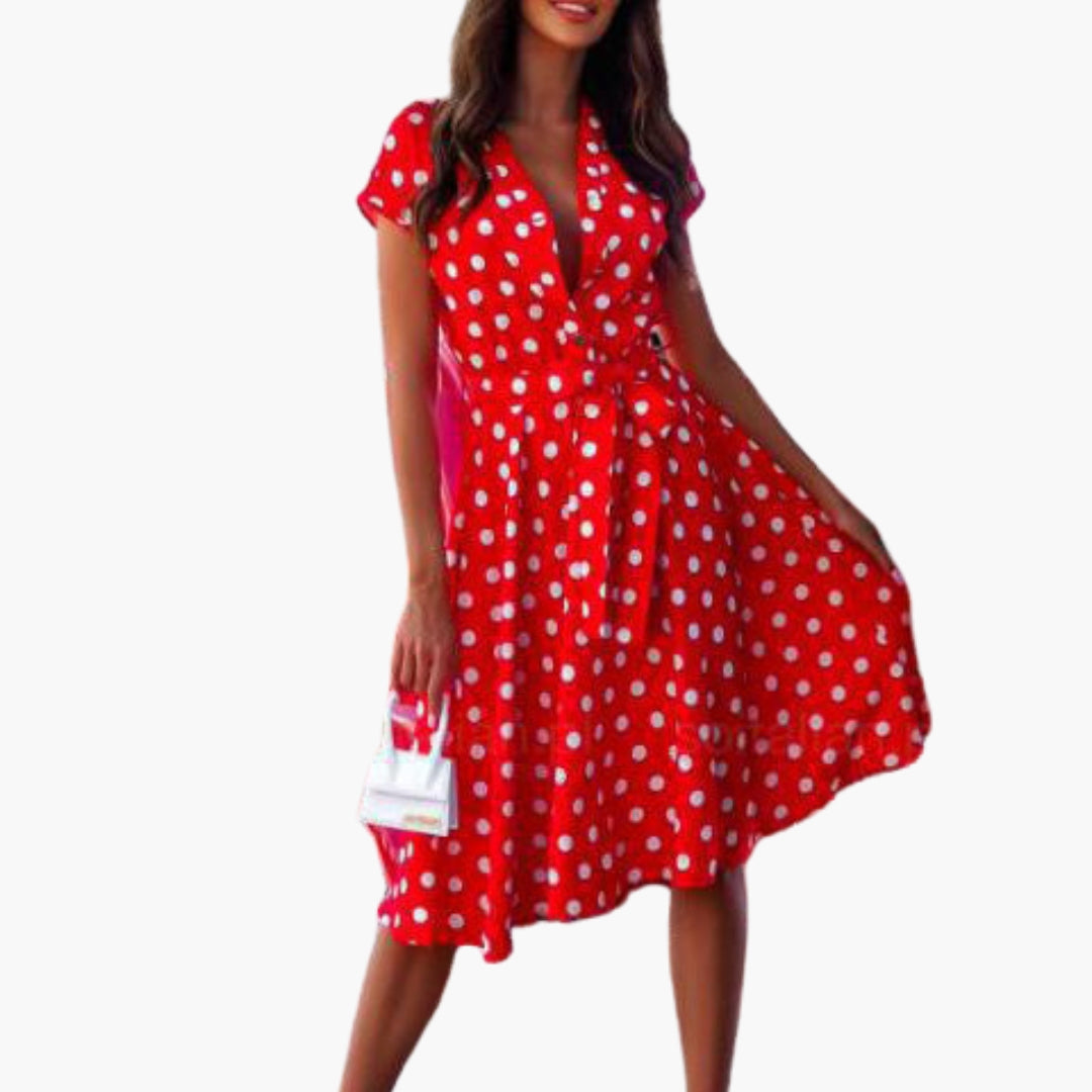 Robe Femme Élégante à Manches Courtes avec Encolure en V