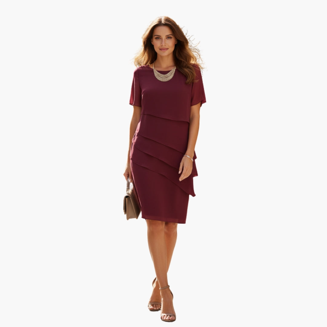 Robe Femme Élégante à Manches Courtes à Superpositions