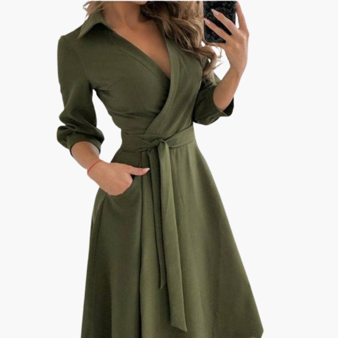 Robe femme cache-cœur élégante avec ceinture et manches longues