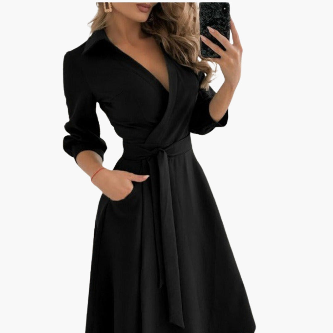 Robe femme cache-cœur élégante avec ceinture et manches longues