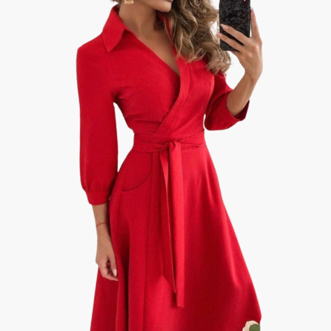 Robe femme cache-cœur élégante avec ceinture et manches longues