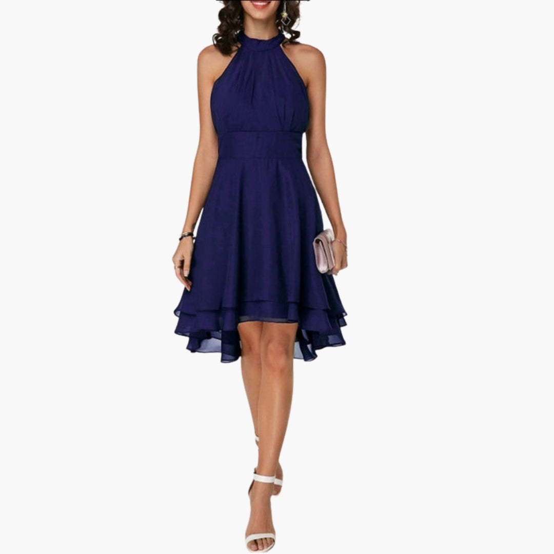 Robe femme élégante sans manches à ourlet volanté et col rond