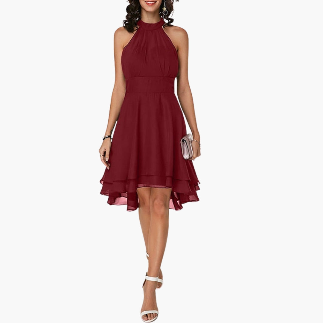 Robe femme élégante sans manches à ourlet volanté et col rond