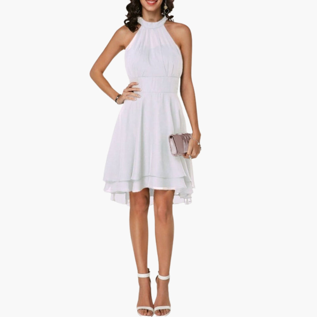 Robe femme élégante sans manches à ourlet volanté et col rond