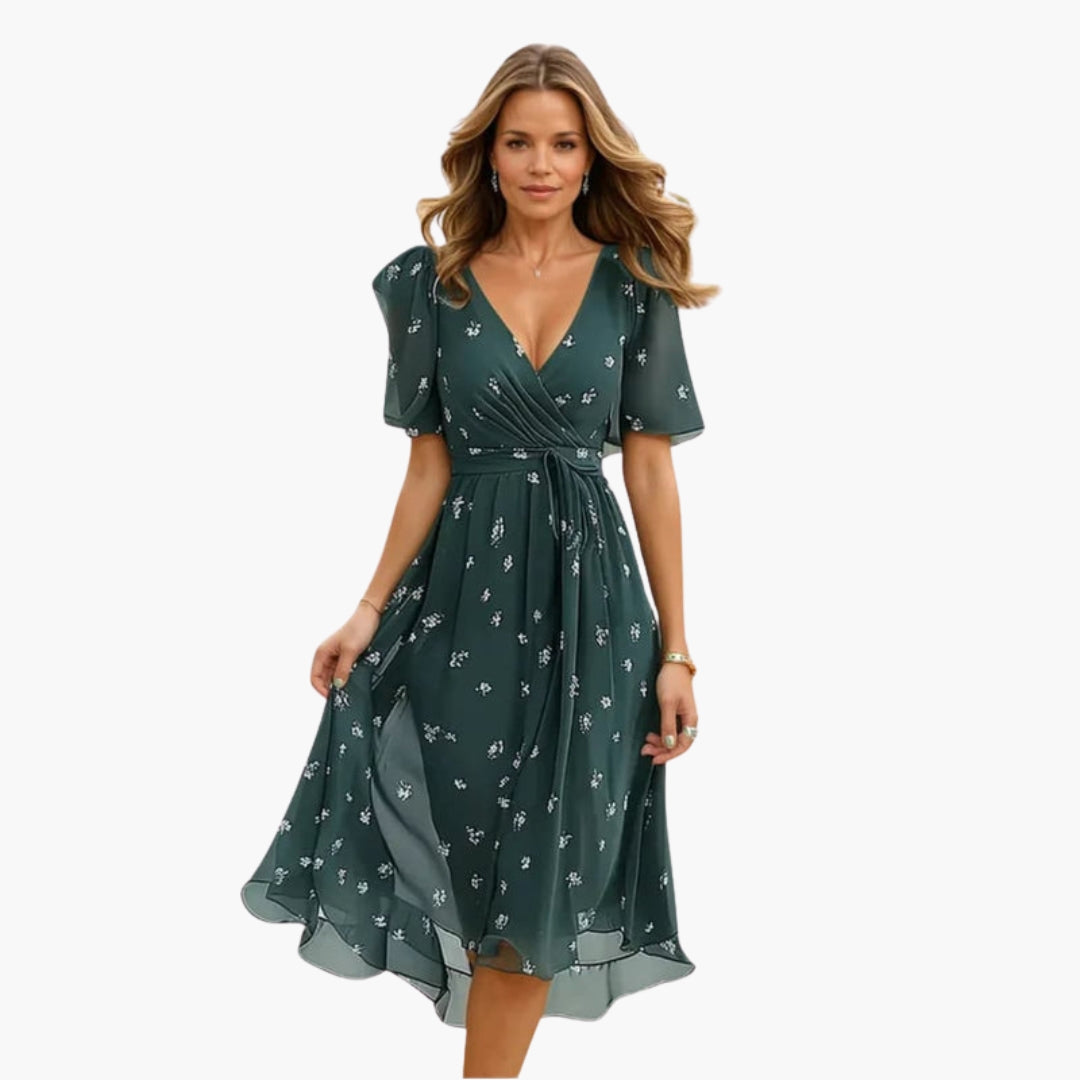 Robe midi femme imprimée col V