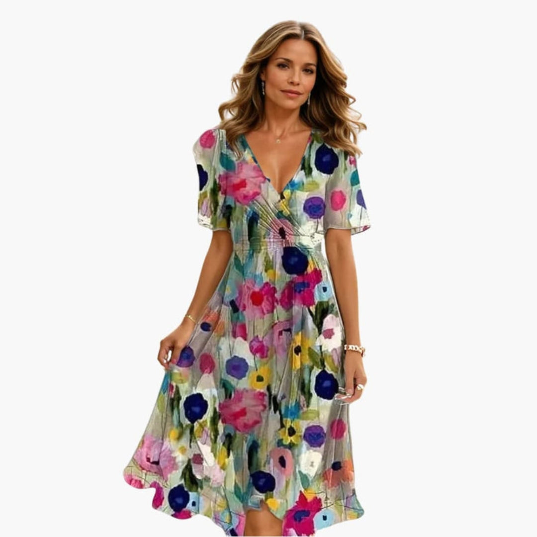 Robe midi femme imprimée col V