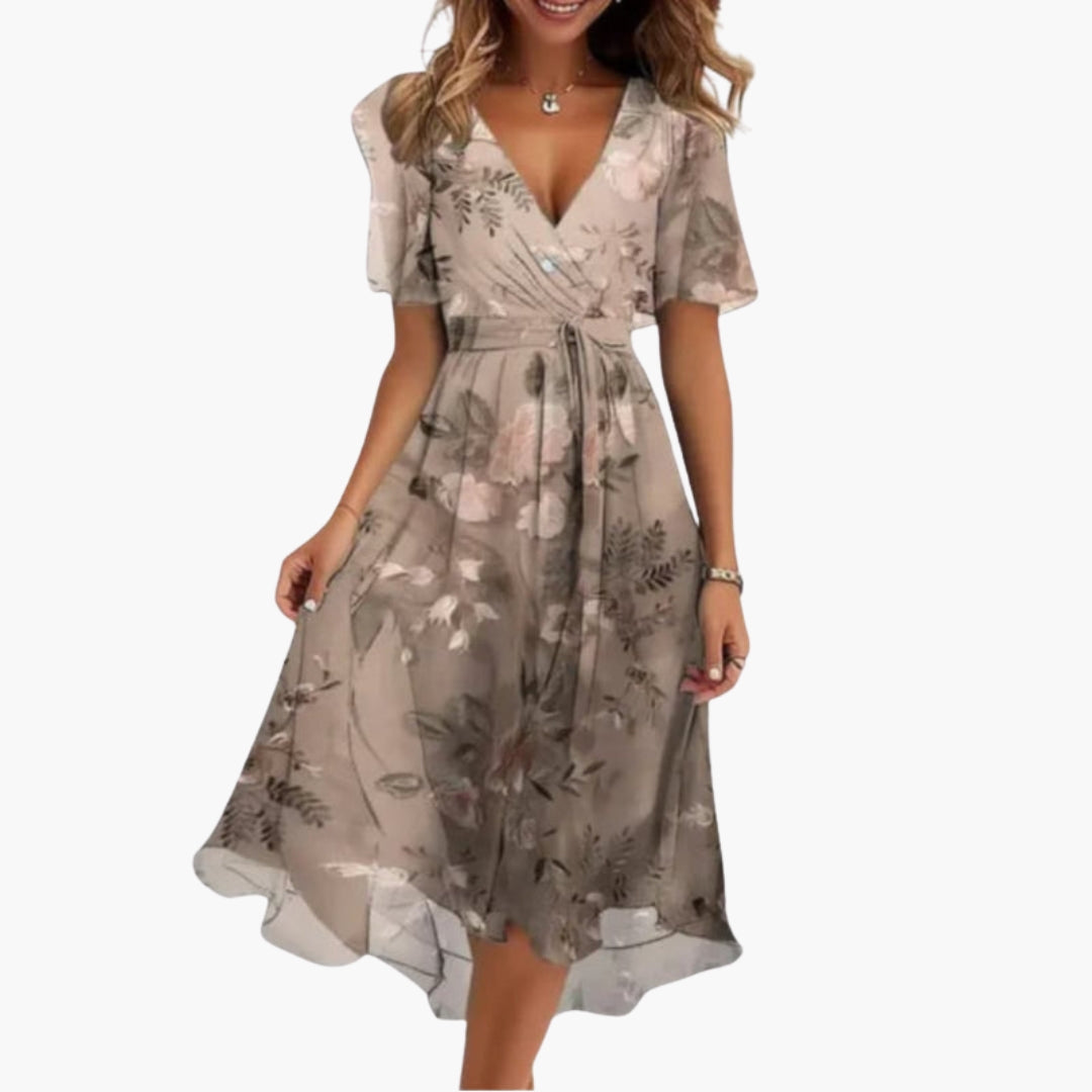 Robe midi femme imprimée col V
