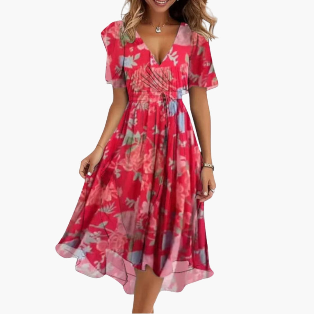 Robe midi femme imprimée col V