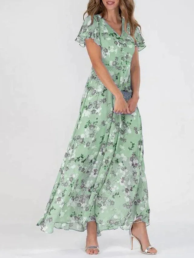 Elegant Floral Chiffon Maxi Dress for Women