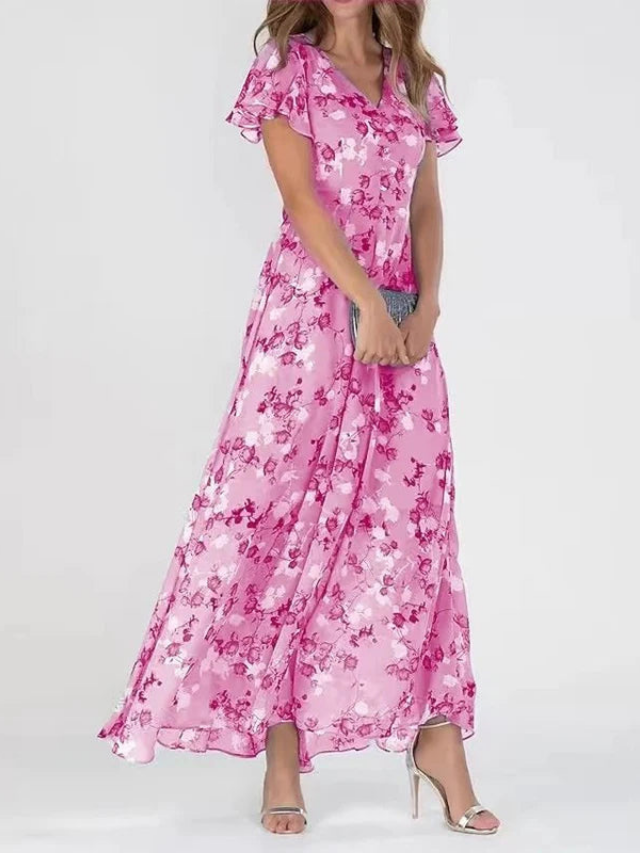Elegant Floral Chiffon Maxi Dress for Women