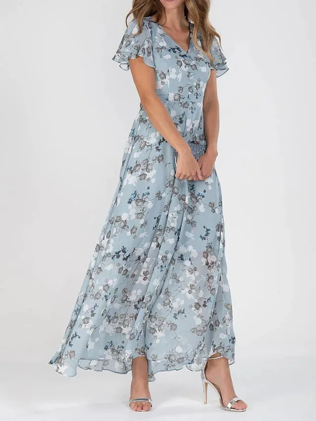 Elegant Floral Chiffon Maxi Dress for Women