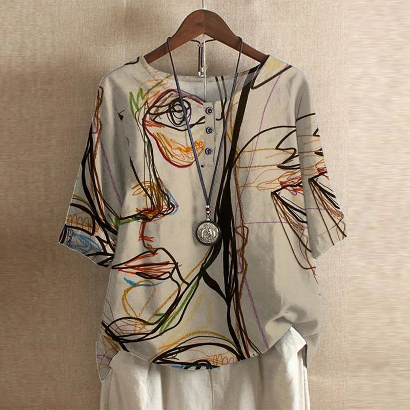 Blouse Femme Imprimée Coupe Ample Style Bohème