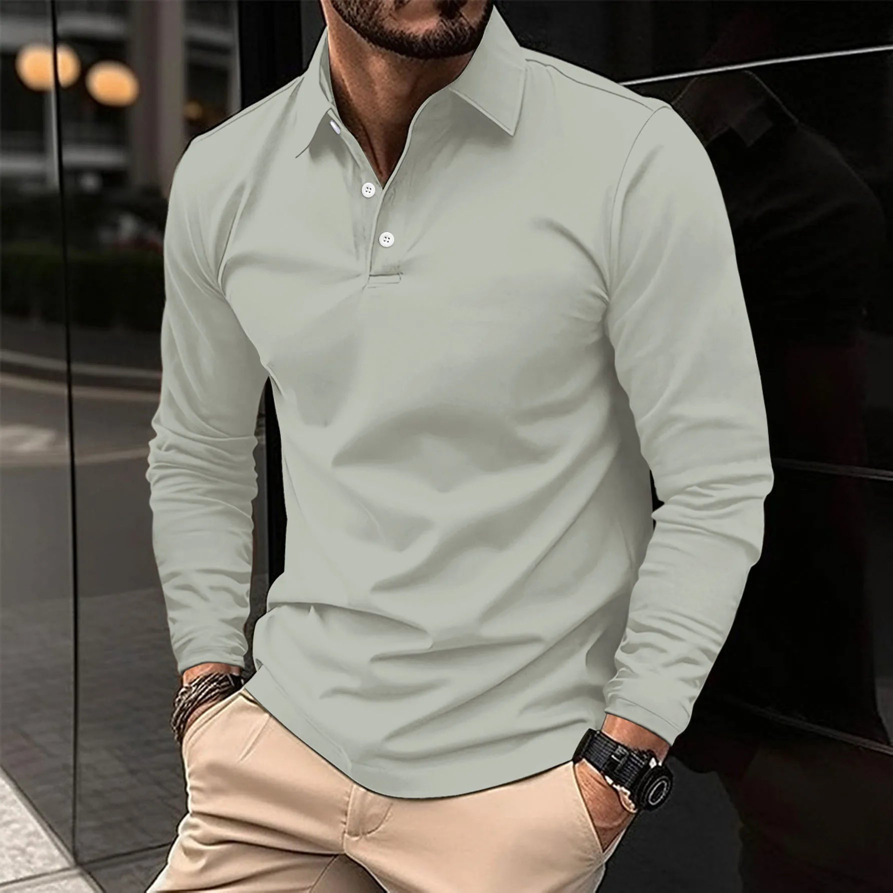 Smart casual stílusú, hosszú ujjú férfi póló