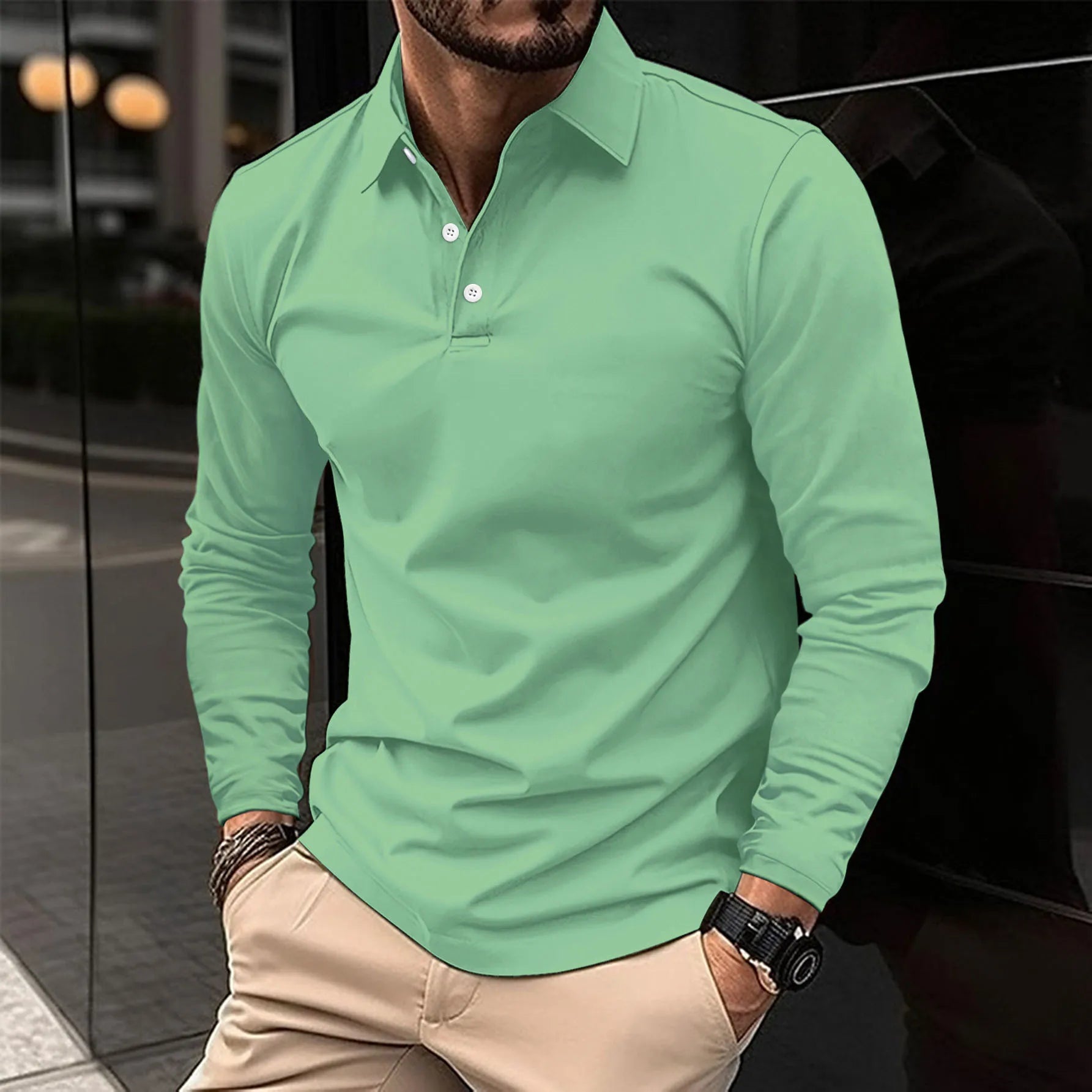 Smart casual stílusú, hosszú ujjú férfi póló