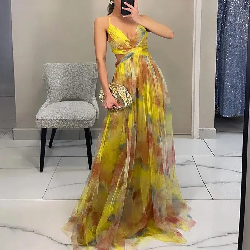 Glamorous evening dress for women with V-neck
