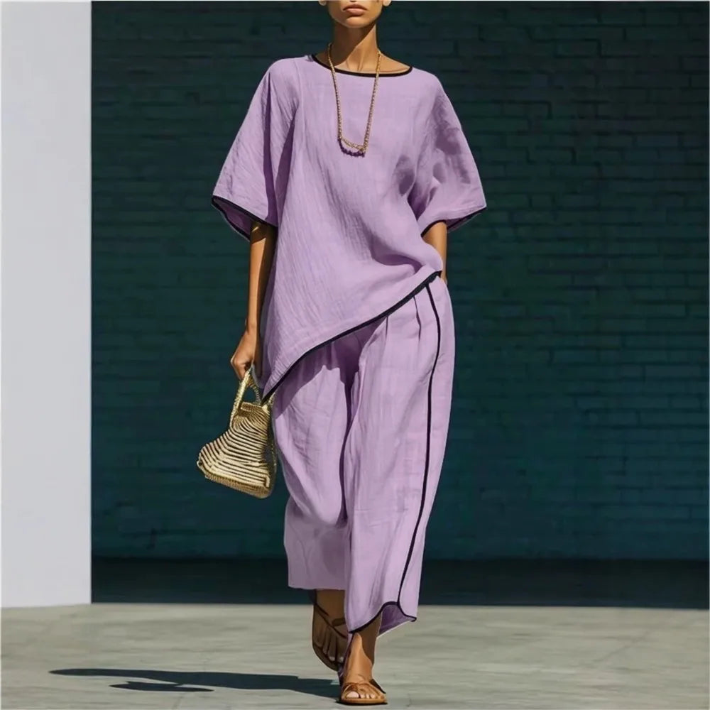 Casual Set with Loose Top and Wide Cropped Pants