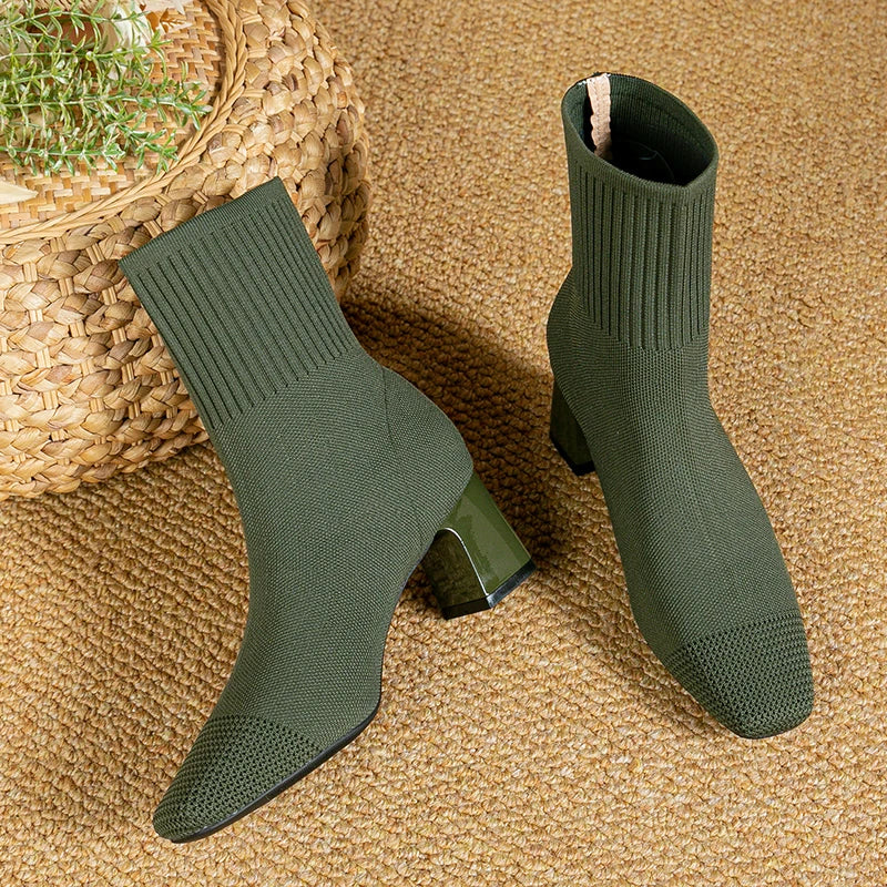 Bottines Tricotées Bout Pointu Élégantes