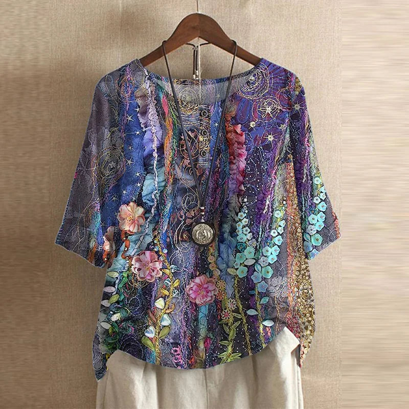 Blouse Femme Imprimée Coupe Ample Style Bohème